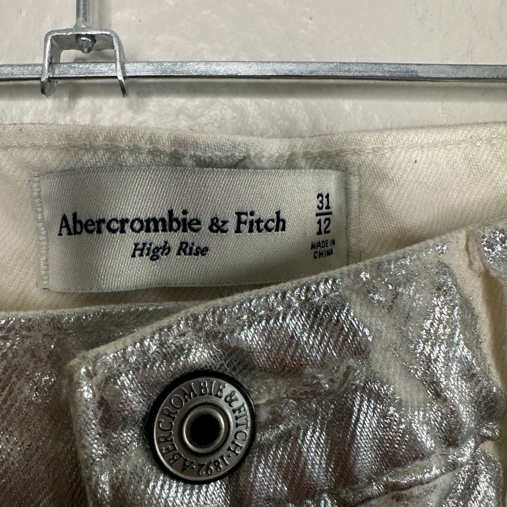 Abercrombie & Fitch High Rise Metallic Silver Coated Denim Midi Skirt 31 / 12 - Picture 6 of 9